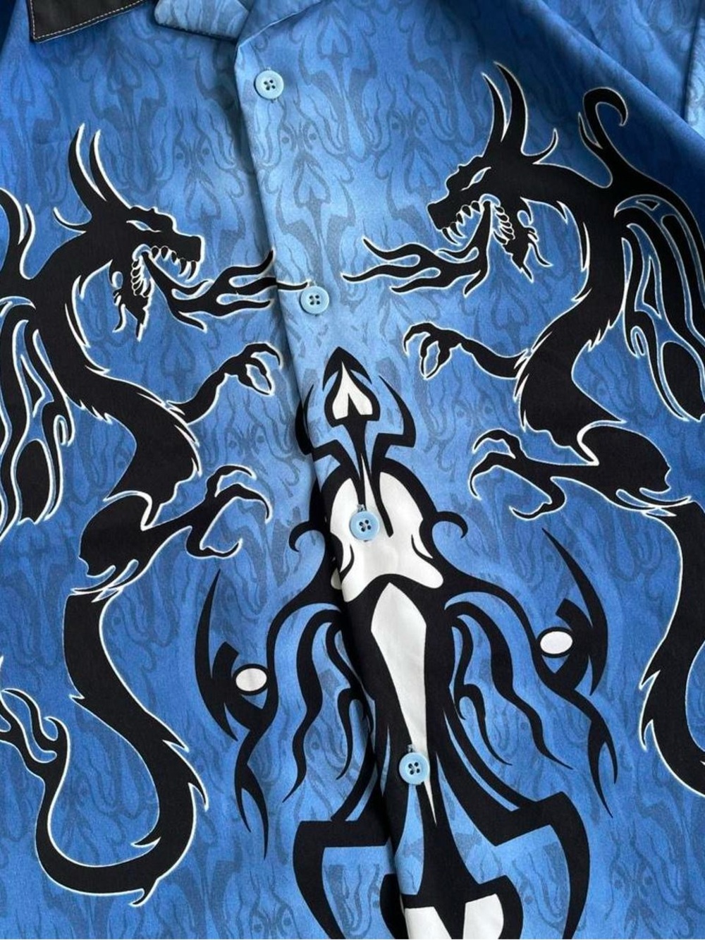 No Boundaries Y2K Blue & Black Dragon Button-up Shirt M - Picture 5 of 6